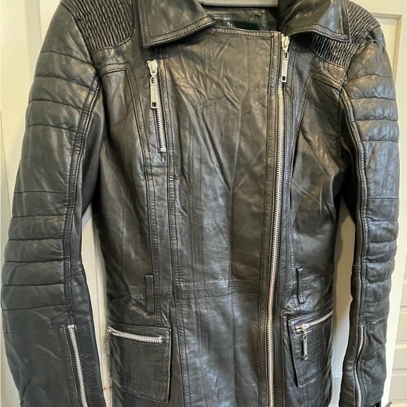 River Island 100% REAL LEATHER Quilted Moto Jacket - Black - Size UK 10 / US 6 - Picture 1 of 10